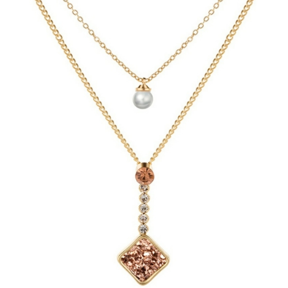Layered Druzy Necklace - Rose Gold